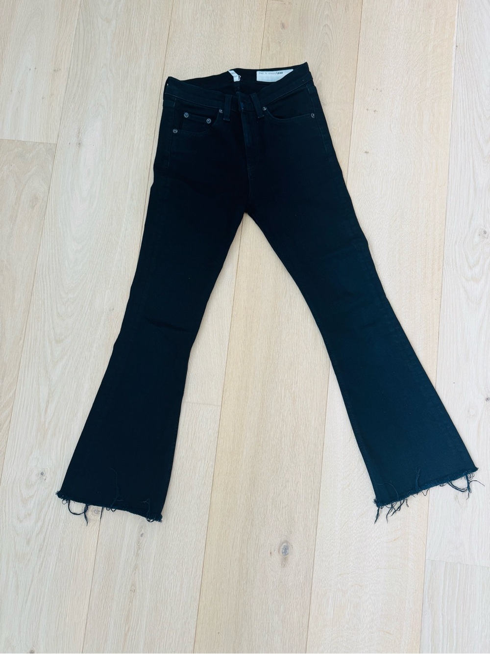 Rag & Bone High Rise Flare Jeans | Black | Raw Hem | 24